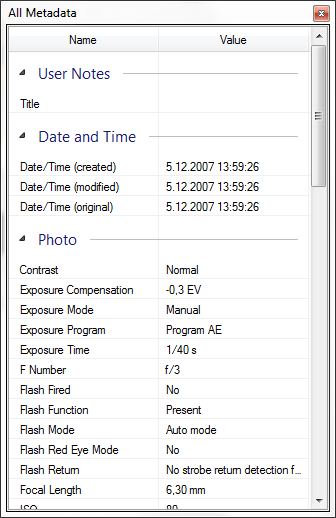 metadata-view Metadata View window